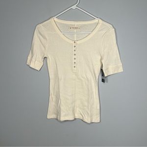 NEW Lucky Brand Shirt Womens Extra Small Ivory White Popover Ribbed Fitted